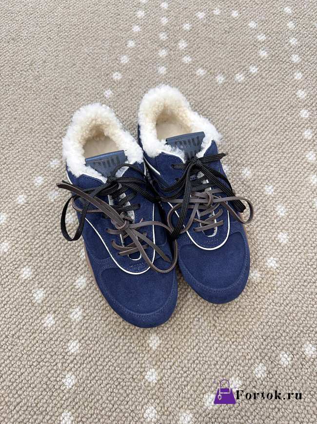 Fortok Miu Miu Gymnasium Sneakers Navy blue suede and shearling - 1