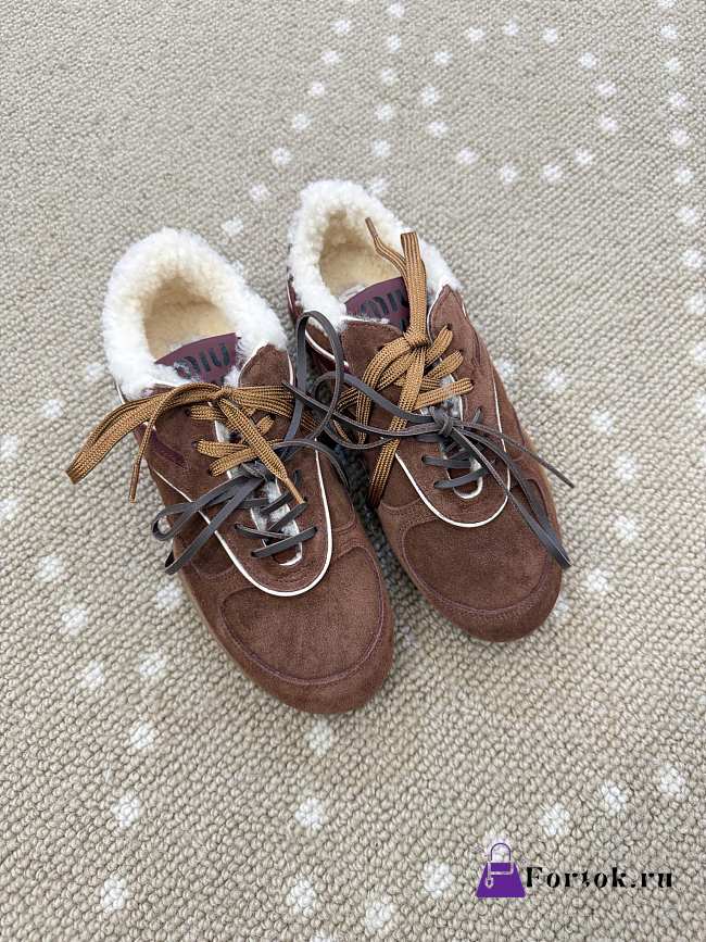 Fortok Miu Miu Gymnasium Sneakers Burgundy/ Brown suede and shearling - 1