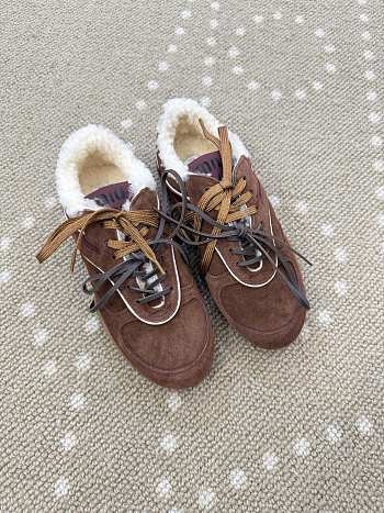 Fortok Miu Miu Gymnasium Sneakers Burgundy/ Brown suede and shearling