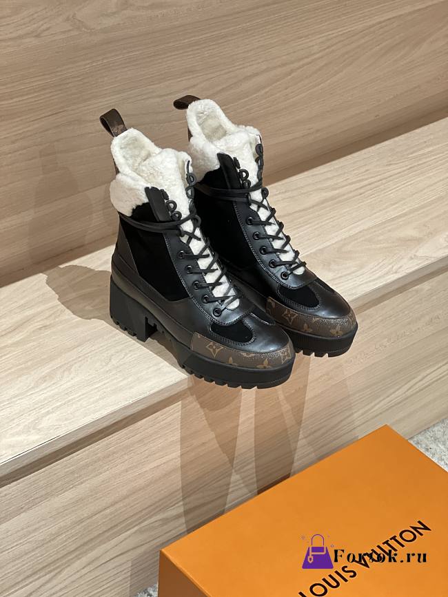 Fortok Louis Vuitton Laureate Platform Desert Boots Black With Brown Monogram - 1