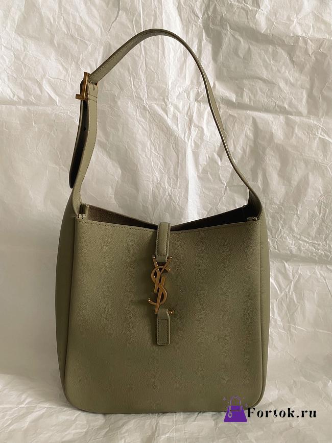 Fortok Saint Laurent Le 5 à 7 leather hobo bag Olive Green 23×22×8.5cm - 1