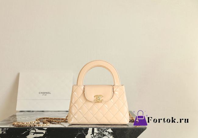 Fortok Chanel Kelly Bag Patent Leather Beige 13x19x7cm - 1