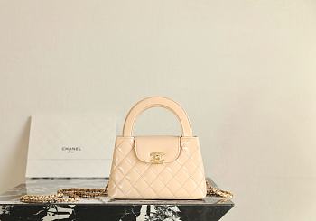 Fortok Chanel Kelly Bag Patent Leather Beige 13x19x7cm