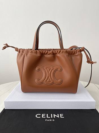 Fortok Celine Cabas Drawstring Cuir Triomphe Tan 22×17×15 cm