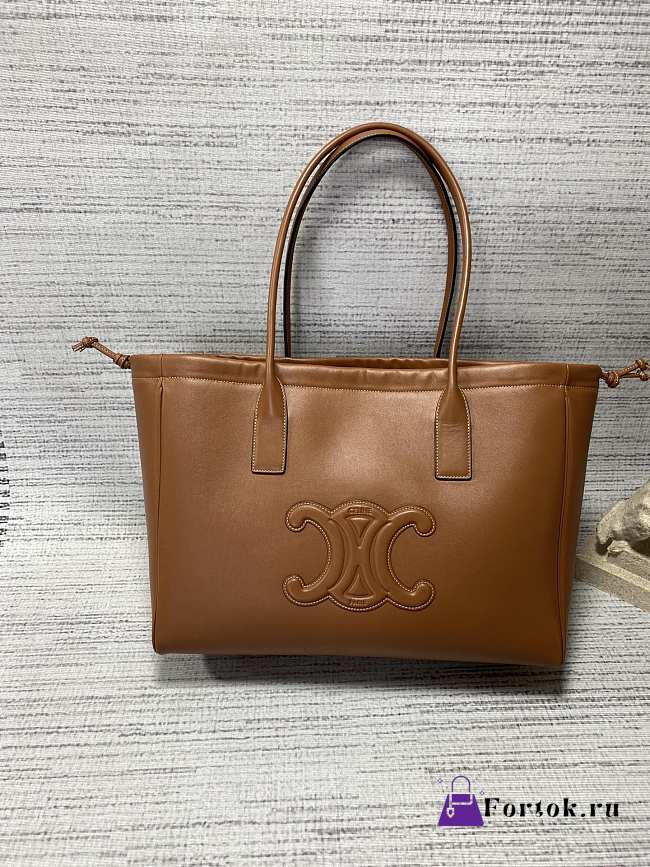 Fortok Celine Cabas Drawstring Cuir Triomphe tote Brown 44 X 28 X 18cm - 1