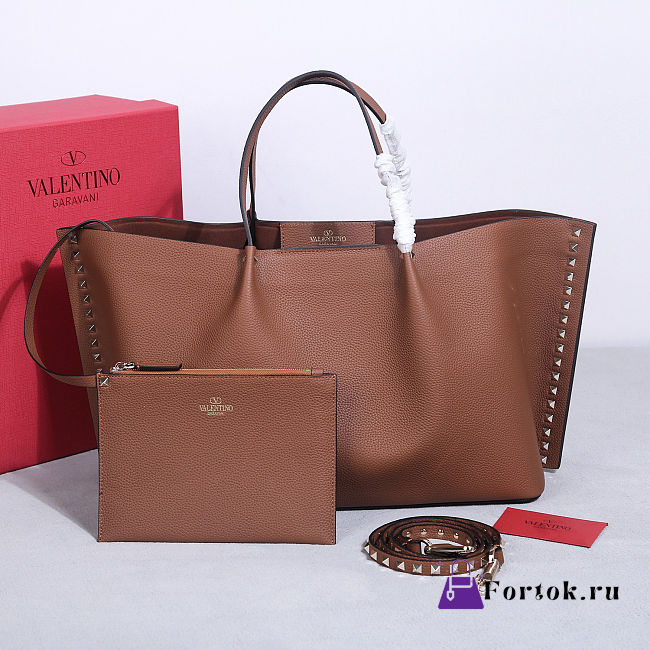 Fortok Valentino Garavani Rockstud Tote Bag Brown 41*25*18 cm - 1