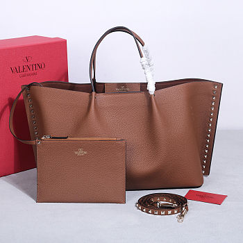 Fortok Valentino Garavani Rockstud Tote Bag Brown 41*25*18 cm