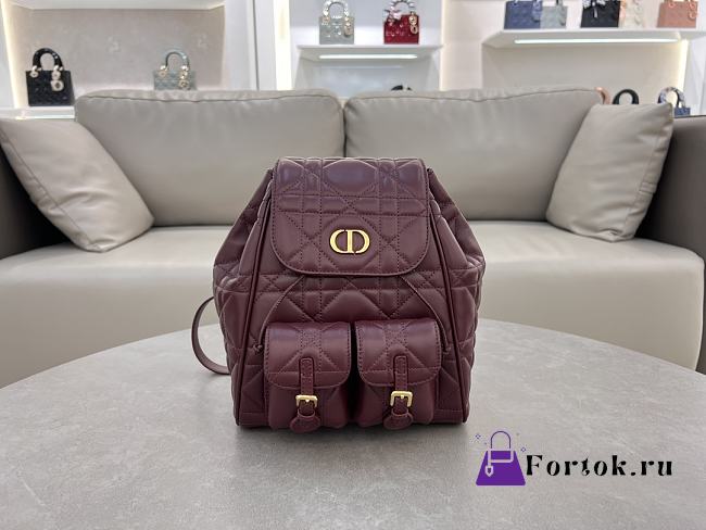Fortok Dior Medium Caro Backpack Burgundy 23 x 26.5 x 12.5 cm - 1