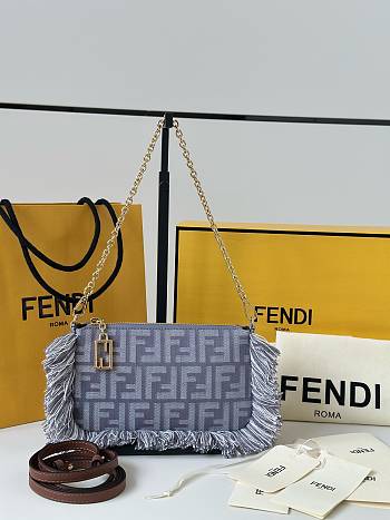 Fortok Fendi FF Jacquard Fringed Baguette Pouch Fringe 20 x 3 x 12cm