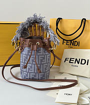 Fortok Fendi Denim Effect Fabric FF Jacquard Mini Mon Tresor Bucket Bag 14x12x18cm - 1