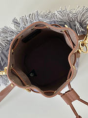 Fortok Fendi Denim Effect Fabric FF Jacquard Mini Mon Tresor Bucket Bag 14x12x18cm - 6