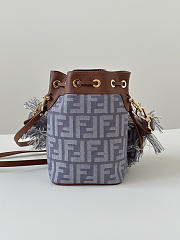 Fortok Fendi Denim Effect Fabric FF Jacquard Mini Mon Tresor Bucket Bag 14x12x18cm - 3