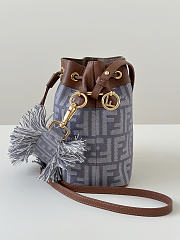 Fortok Fendi Denim Effect Fabric FF Jacquard Mini Mon Tresor Bucket Bag 14x12x18cm - 2