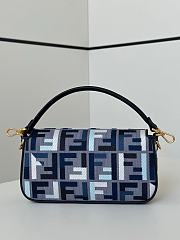 Fortok Fendi Baguette Jacquard FF Fabric Bag Navy Blue 27×6×14cm  - 5