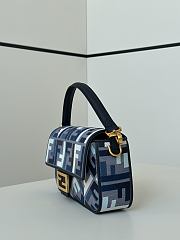 Fortok Fendi Baguette Jacquard FF Fabric Bag Navy Blue 27×6×14cm  - 3