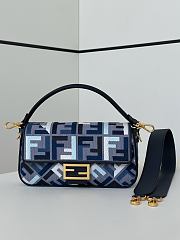 Fortok Fendi Baguette Jacquard FF Fabric Bag Navy Blue 27×6×14cm  - 1
