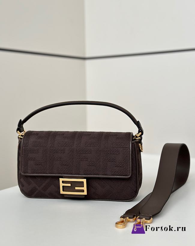 Fortok Fendi Baguette Jacquard FF Fabric Bag Brown 27×6×14cm  - 1