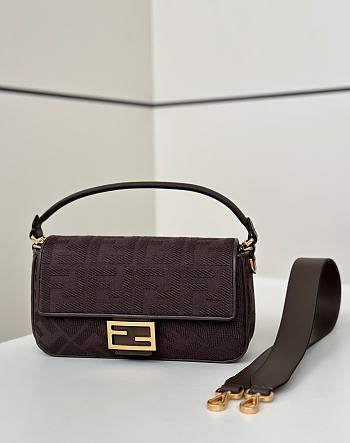 Fortok Fendi Baguette Jacquard FF Fabric Bag Brown 27×6×14cm 