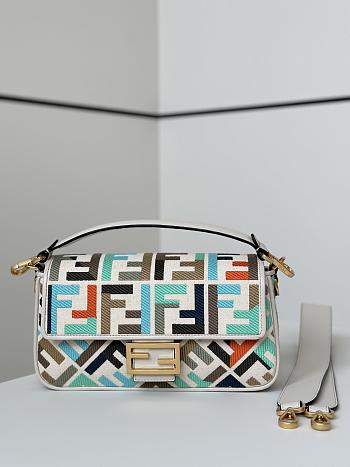 Fortok Fendi Baguette Jacquard FF Fabric Bag Multicolor 27×6×14cm 