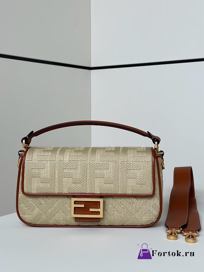 Fortok Fendi Baguette Jacquard FF Fabric Bag Tan 27×6×14cm  - 1