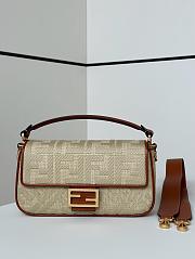 Fortok Fendi Baguette Jacquard FF Fabric Bag Tan 27×6×14cm  - 1