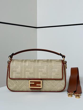 Fortok Fendi Baguette Jacquard FF Fabric Bag Tan 27×6×14cm 