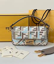 Fortok Fendi Baguette Jacquard FF Fabric Bag Grey/ Blue-tone Multicolor 27×6×14cm  - 1