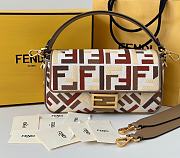 Fortok Fendi Baguette Jacquard FF Fabric Bag Grey/ Red-tone Multicolor 27×6×14cm  - 1