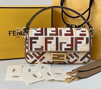 Fortok Fendi Baguette Jacquard FF Fabric Bag Grey/ Red-tone Multicolor 27×6×14cm 