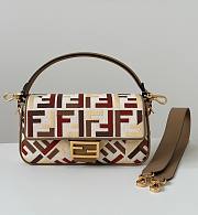 Fortok Fendi Baguette Jacquard FF Fabric Bag Grey/ Red-tone Multicolor 27×6×14cm  - 3