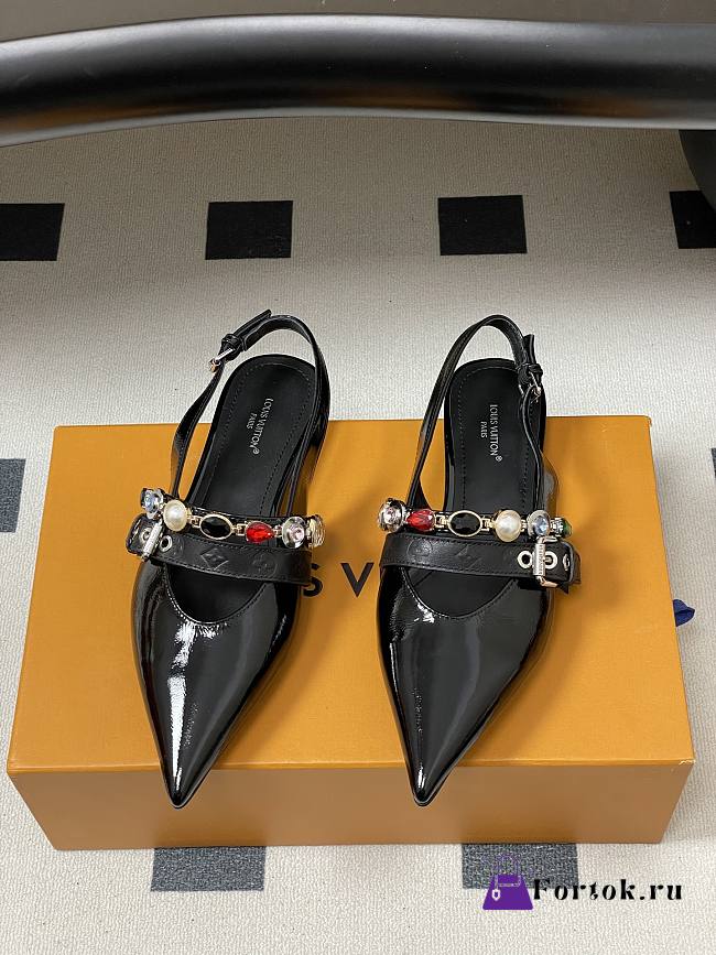 Fortok Louis Vuitton Vibe Slingback Ballerina Flats Patent Black  - 1
