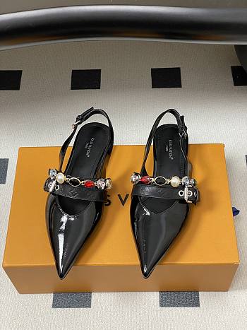 Fortok Louis Vuitton Vibe Slingback Ballerina Flats Patent Black 