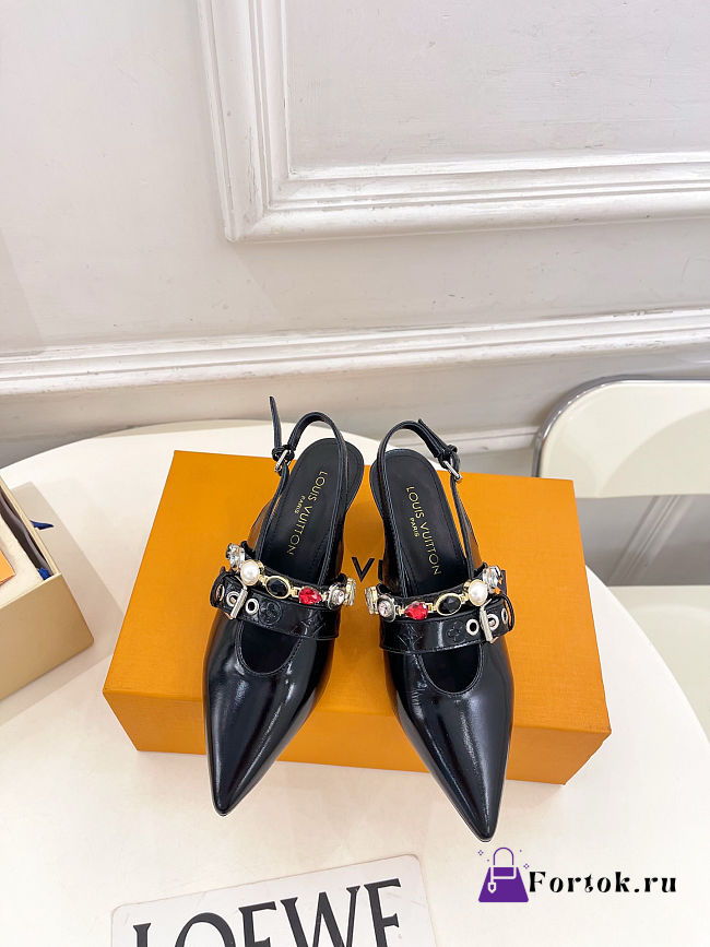 Fortok Louis Vuitton Vibe Slingback Ballerina Heels Black 5.5cm - 1