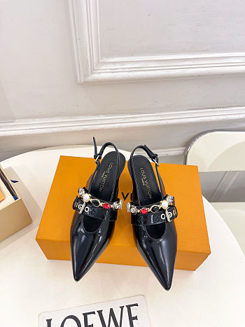 Fortok Louis Vuitton Vibe Slingback Ballerina Heels Black 5.5cm