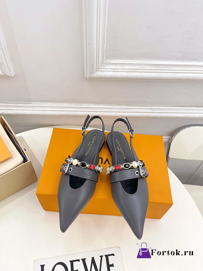 Fortok Louis Vuitton Vibe Slingback Ballerina Flats Grey - 1
