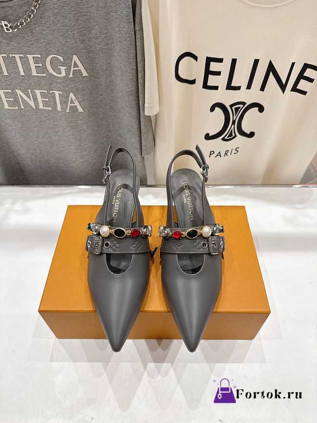 Fortok Louis Vuitton Vibe Slingback Ballerina Heels Grey 5.5cm - 1