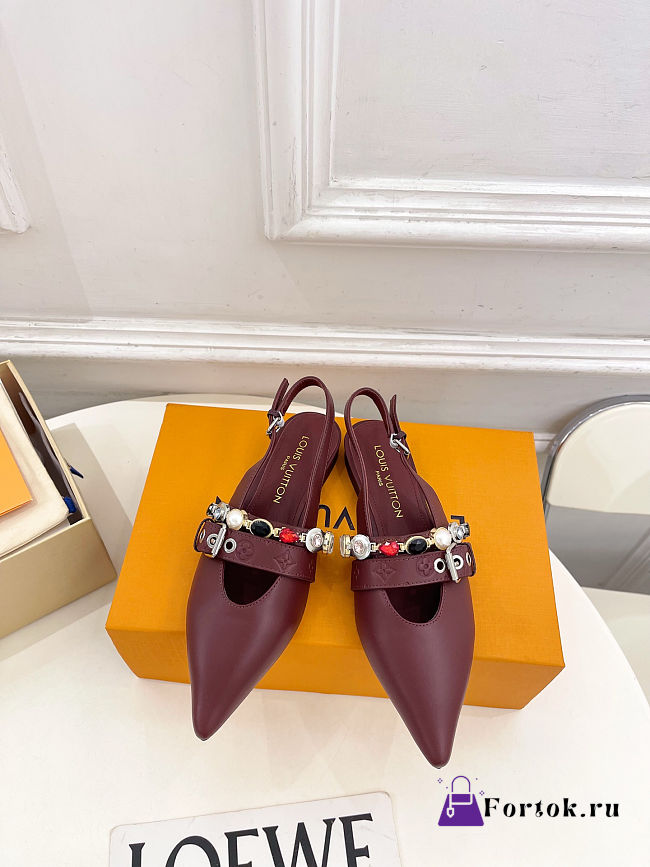 Fortok Louis Vuitton Vibe Slingback Ballerina Flats Burgundy - 1
