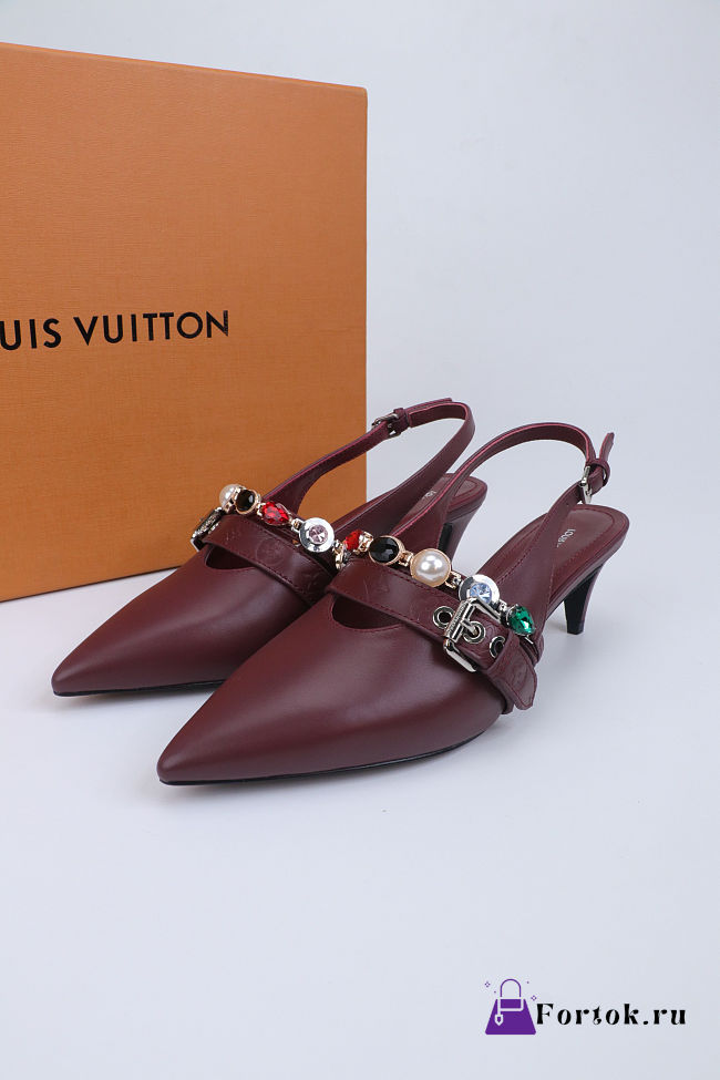 Fortok Louis Vuitton Vibe Slingback Ballerina Heels Burgundy 5.5cm - 1