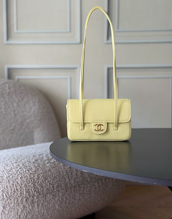 Fortok Chanel Preppy Coco Bowling Mini Bag Yellow 11.5×17x5cm