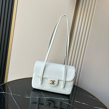 Fortok Chanel Preppy Coco Bowling Small Bag White 15×22x7cm