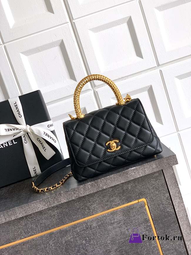 Fortok Chanel Coco Handle Bag Black 19cm  - 1