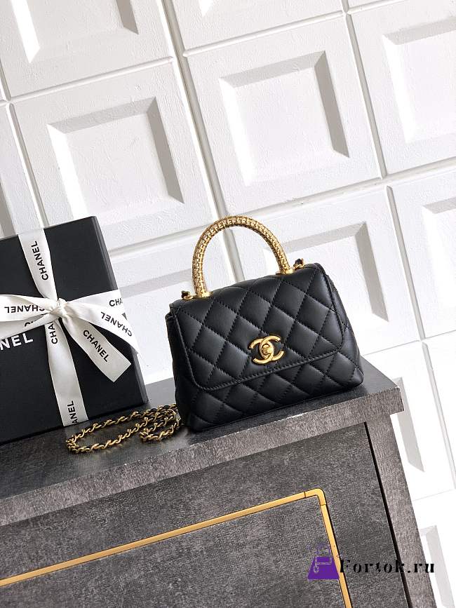 Fortok Chanel Coco Handle Bag Black 14cm  - 1