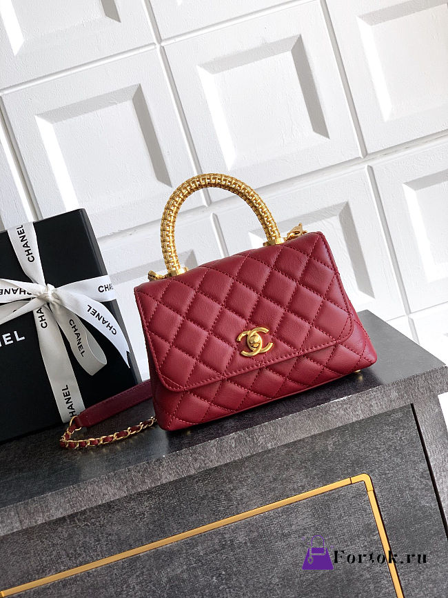 Fortok Chanel Coco Handle Bag Red 19cm - 1
