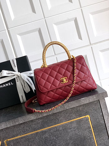 Fortok Chanel Coco Handle Bag Red 23cm