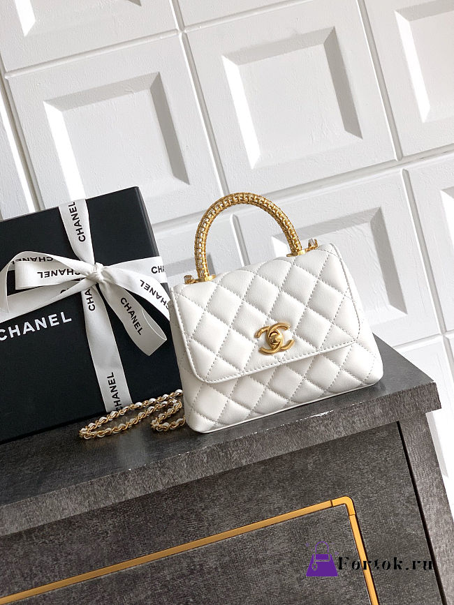 Fortok Chanel Coco Handle Bag White 14cm - 1