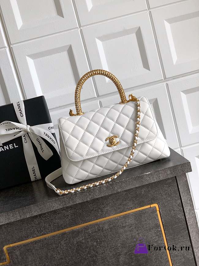 Fortok Chanel Coco Handle Bag White 23cm - 1
