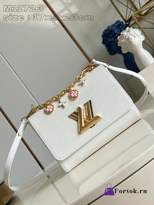 Fortok Louis Vuitton Twist MM Handbag Epi Leather White 23x17x9.5cm - 1