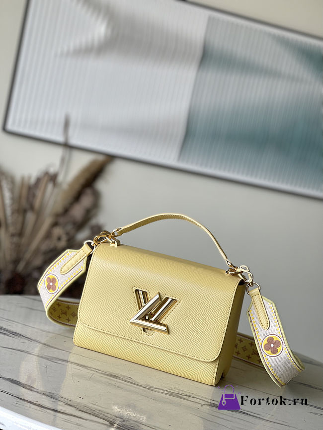 Fortok Louis Vuitton Twist MM Handbag Epi Leather Yellow 23x17x9.5cm - 1
