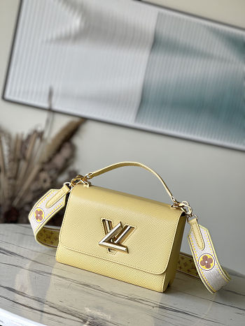 Fortok Louis Vuitton Twist MM Handbag Epi Leather Yellow 23x17x9.5cm
