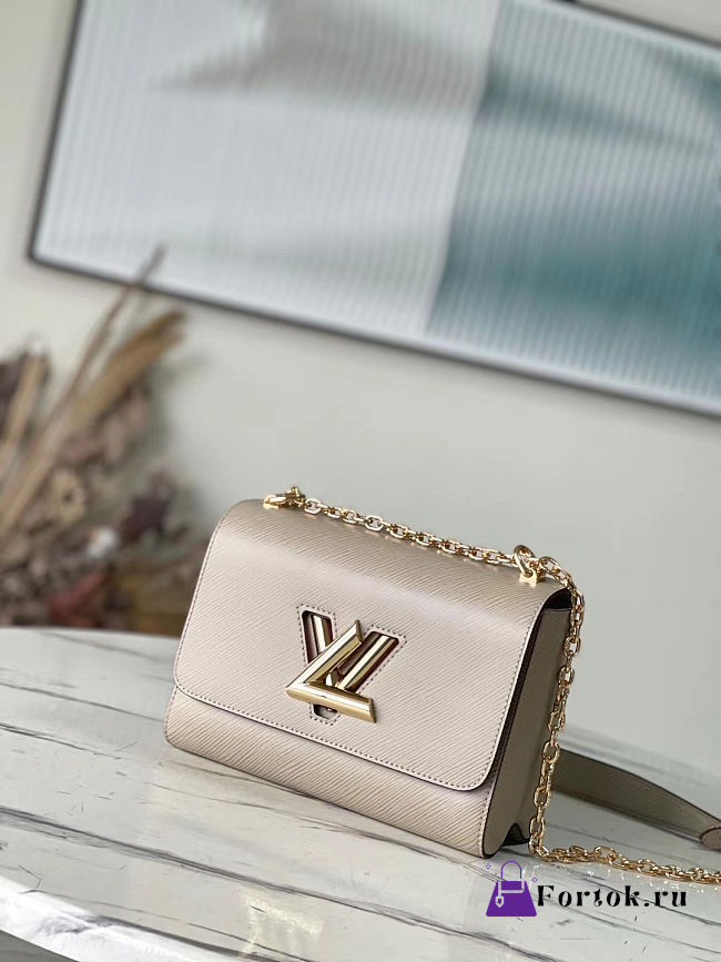 Fortok Louis Vuitton Twist MM Handbag Epi Leather Light Beige 23x17x9.5cm - 1